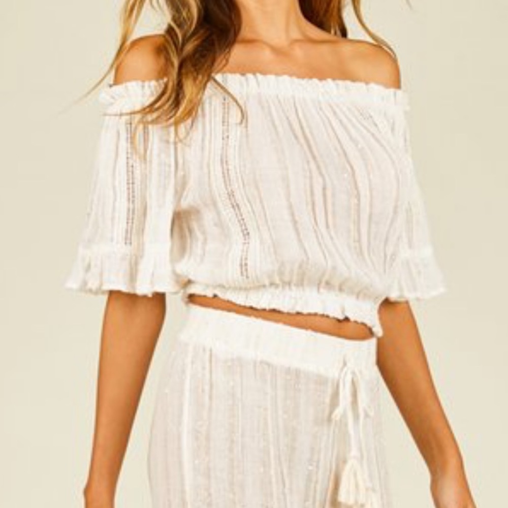 Ivory sequin off the shoulder top